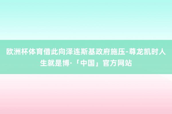 欧洲杯体育借此向泽连斯基政府施压-尊龙凯时人生就是博·「中国」官方网站